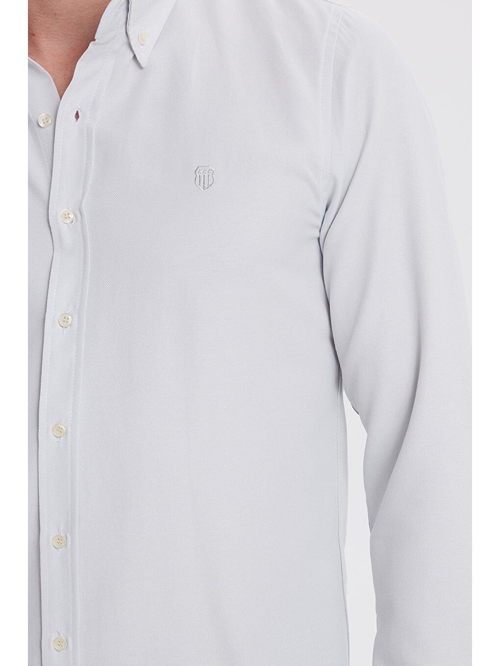 Erkek Slim Fit Dar Kesim Düz Oxford Armalı Düğmeli Yaka Gri Spor Gömlek-2
