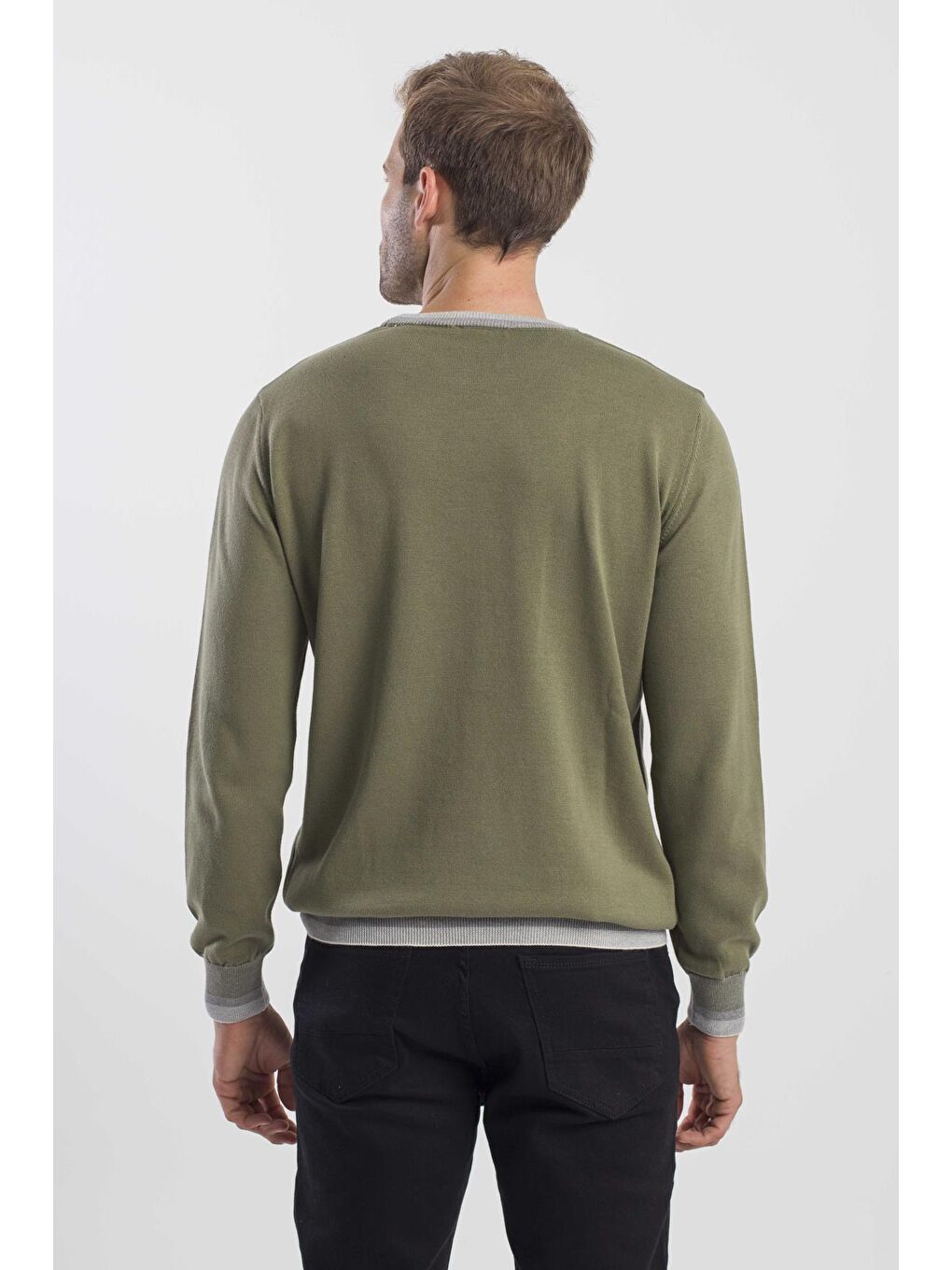 Haki Slim Fit Bisiklet Yaka Triko Kazak-3