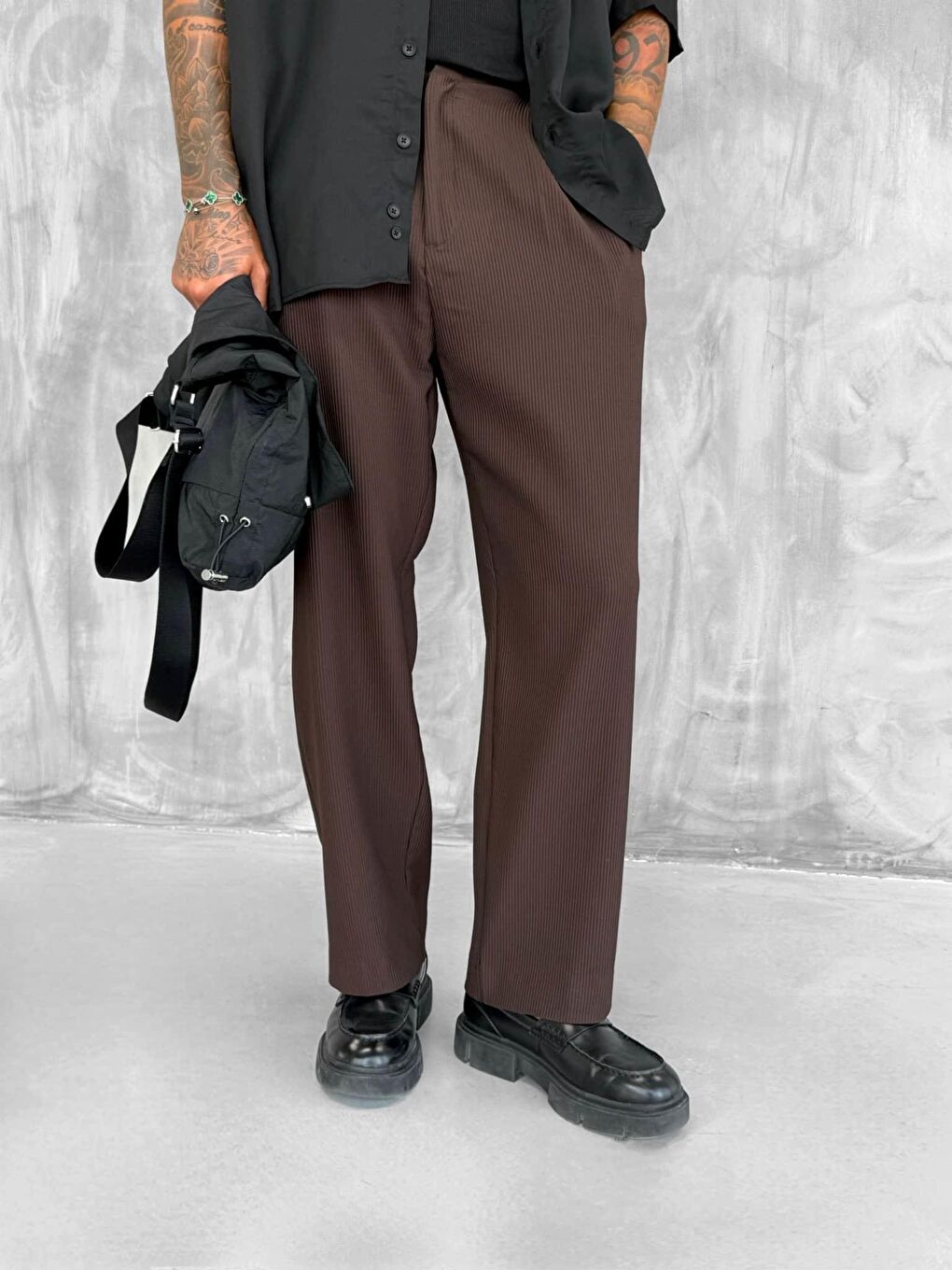 Kahverengi Erkek Fitilli Baggy Pantolon Kahve-1