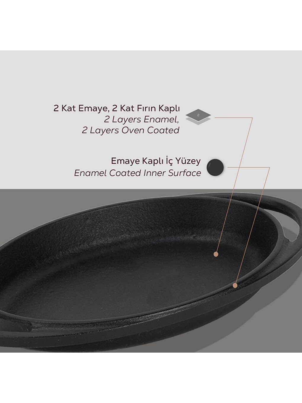 Siyah Oval Sahan Döküm Demir Yekpare Çift Kulplu Ölçü 21x14cm.-3