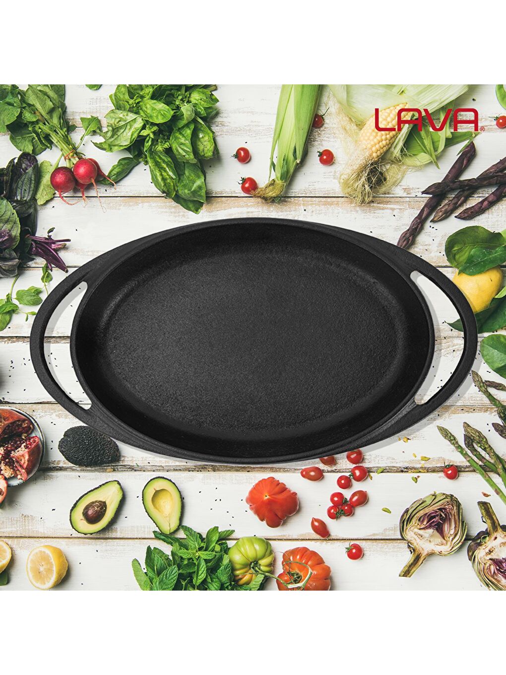 Siyah Oval Sahan Döküm Demir Yekpare Çift Kulplu Ölçü 21x14cm.-4