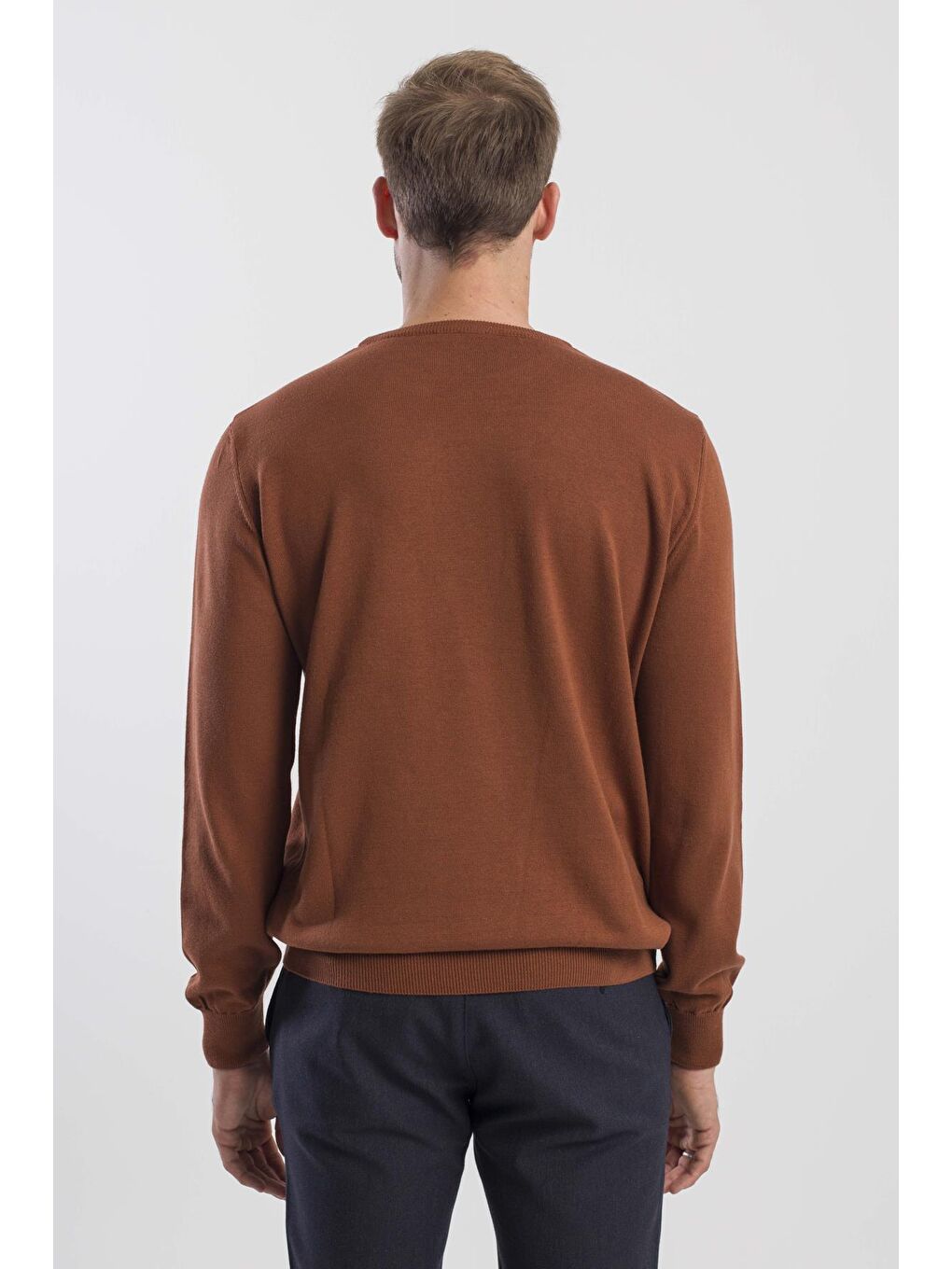 Kahverengi Tarçın Slim Fit Bisiklet Yaka Triko Kazak-3