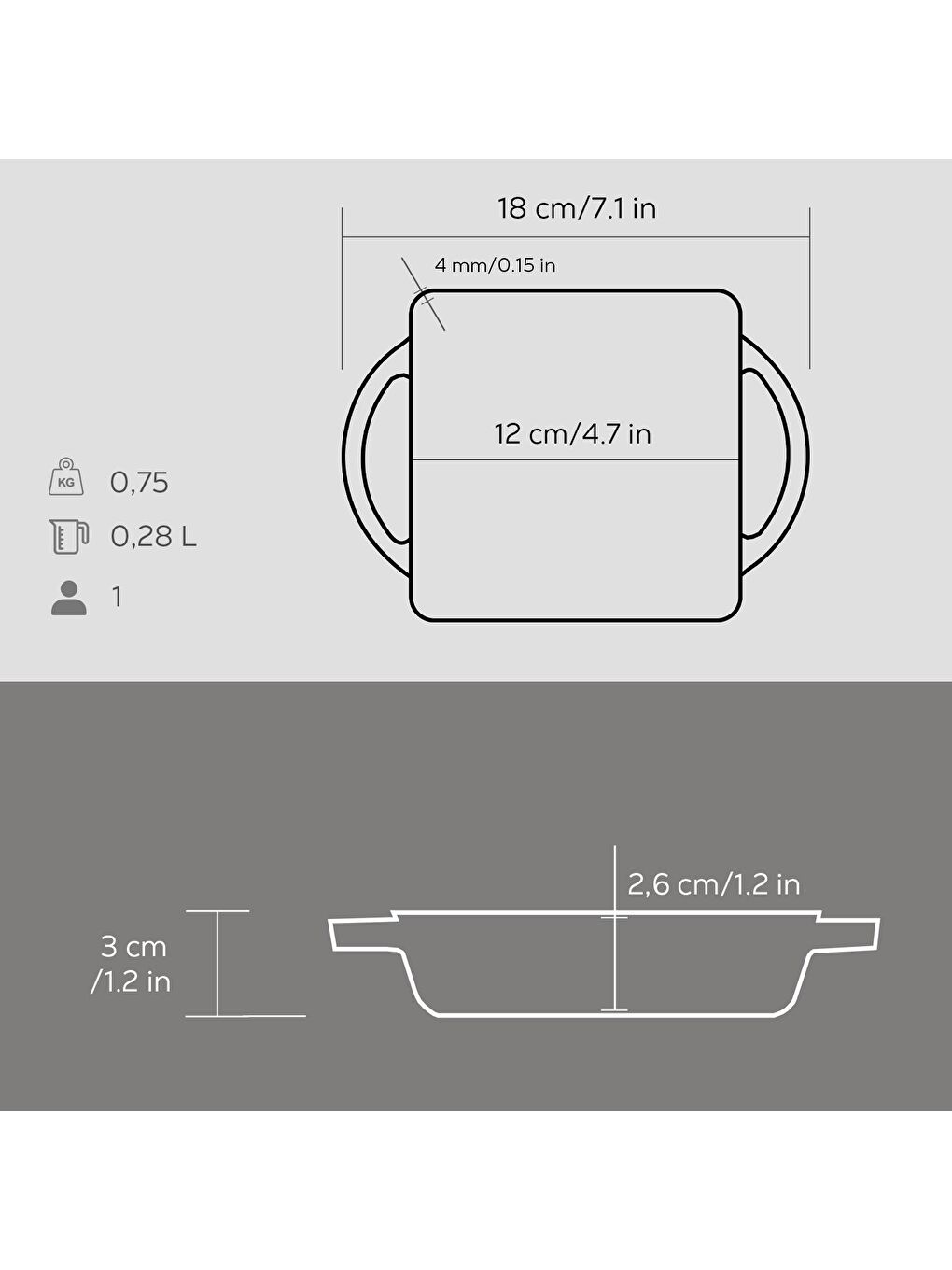 Siyah Kare Sahan Döküm Demir Yekpare Çift Kulplu Ölçü 12x12cm.-4