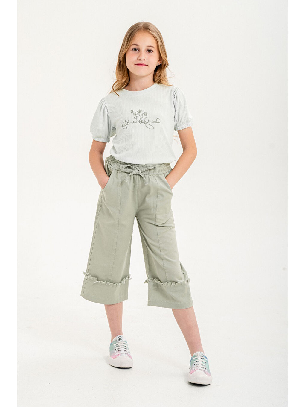 Yeşil Kapri Pantolonlu Kız Çocuk Takım 21087