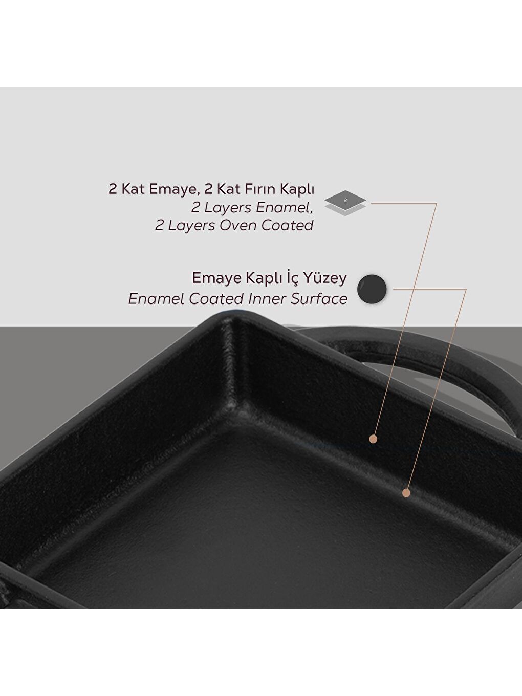 Siyah Kare Sahan Döküm Demir Yekpare Çift Kulplu Ölçü 12x12cm.-5