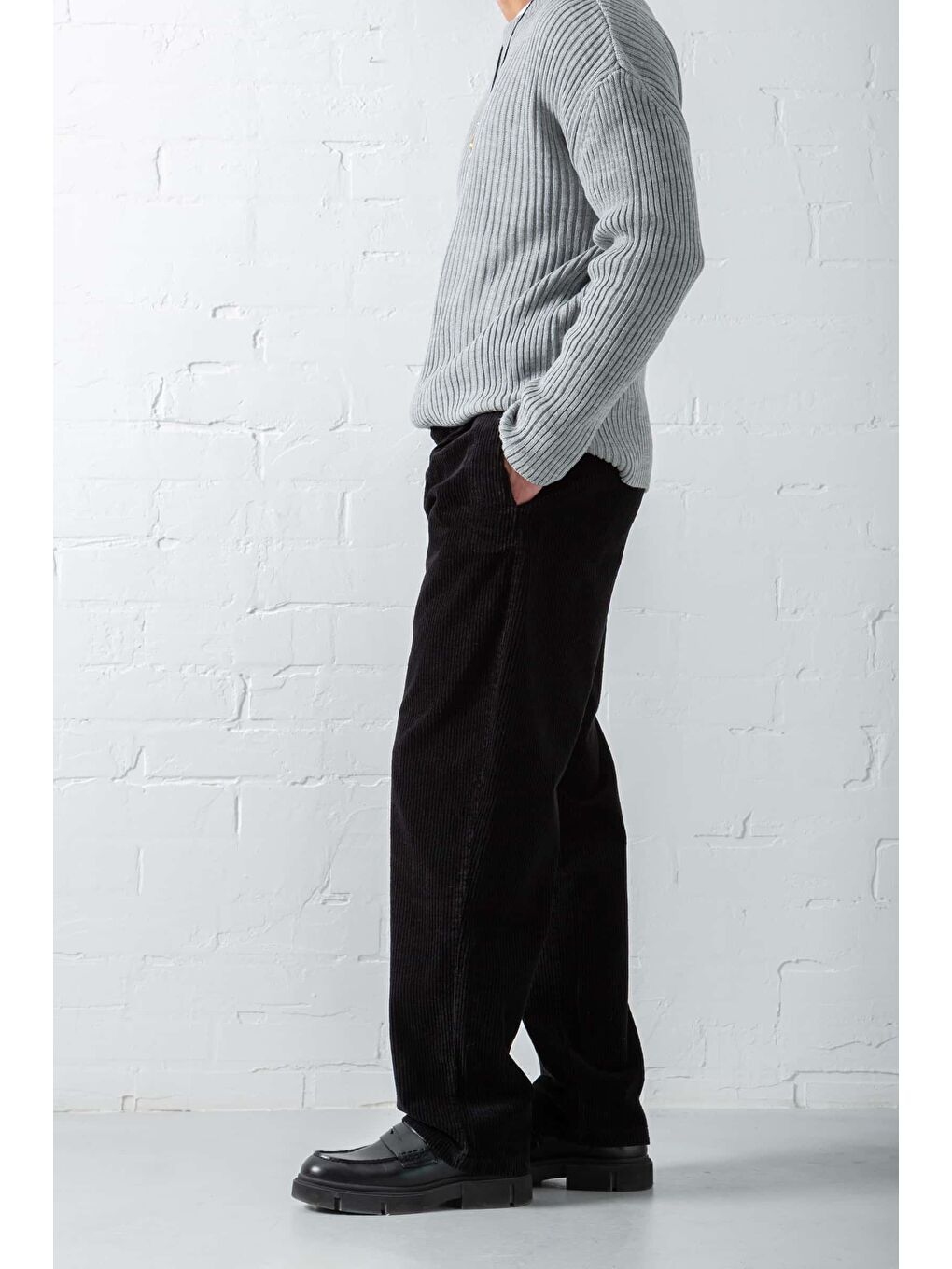 Erkek Baggy Fit Kadife Pantolon Siyah-3