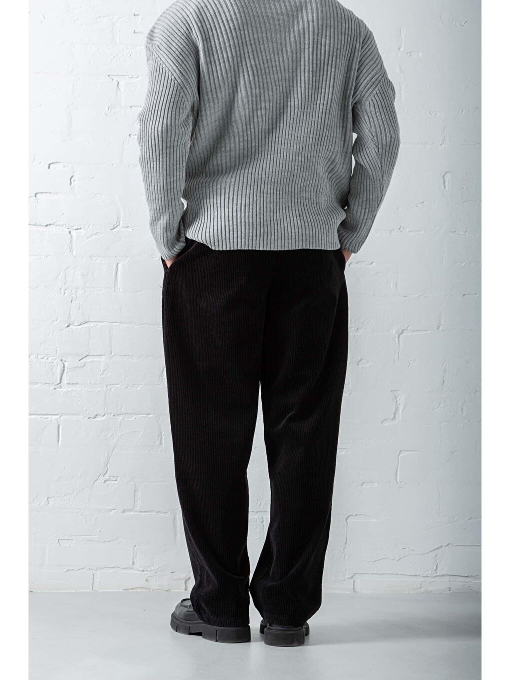 Erkek Baggy Fit Kadife Pantolon Siyah-4