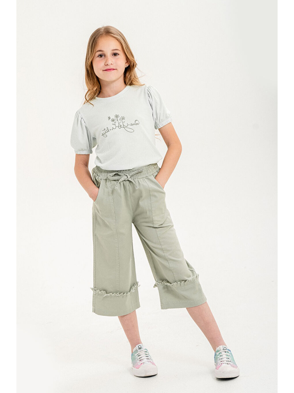 Yeşil Kapri Pantolonlu Kız Çocuk Takım 21087-2