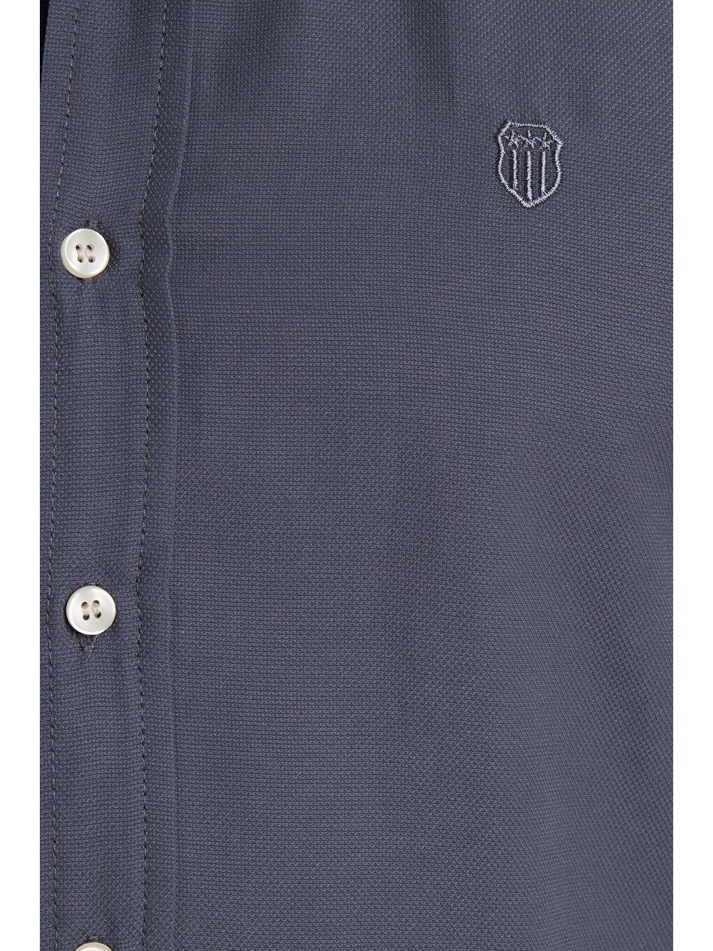 Erkek Slim Fit Dar Kesim Düz Oxford Armalı Düğmeli Yaka  Antrasit Spor Gömlek-6