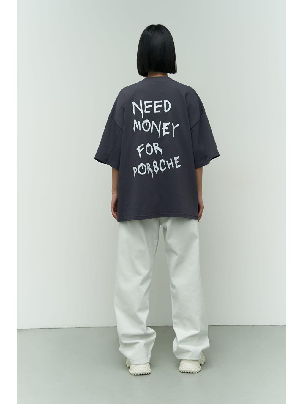 Mai Collection Need Money Antrasit Oversize T-Shirt