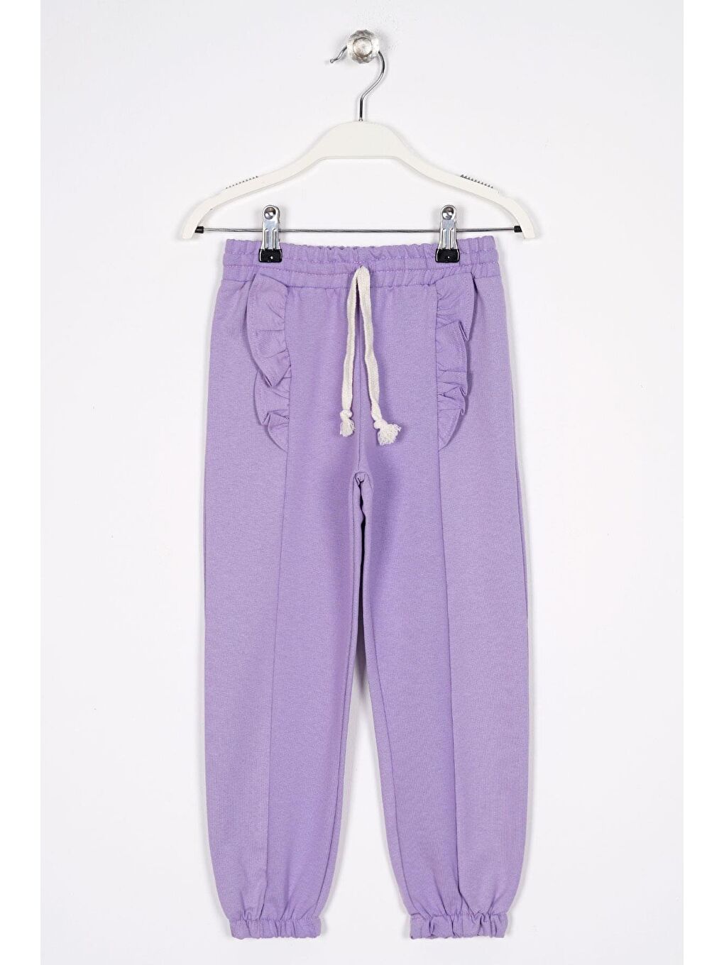 Önü Fırfır Detaylı Lila Renk Kız Çocuk Eşofman Tek Alt