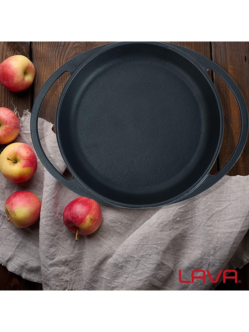 Siyah Yuvarlak Sahan Döküm Demir Yekpare Çift Kulplu Çap(Ø)20cm.-6