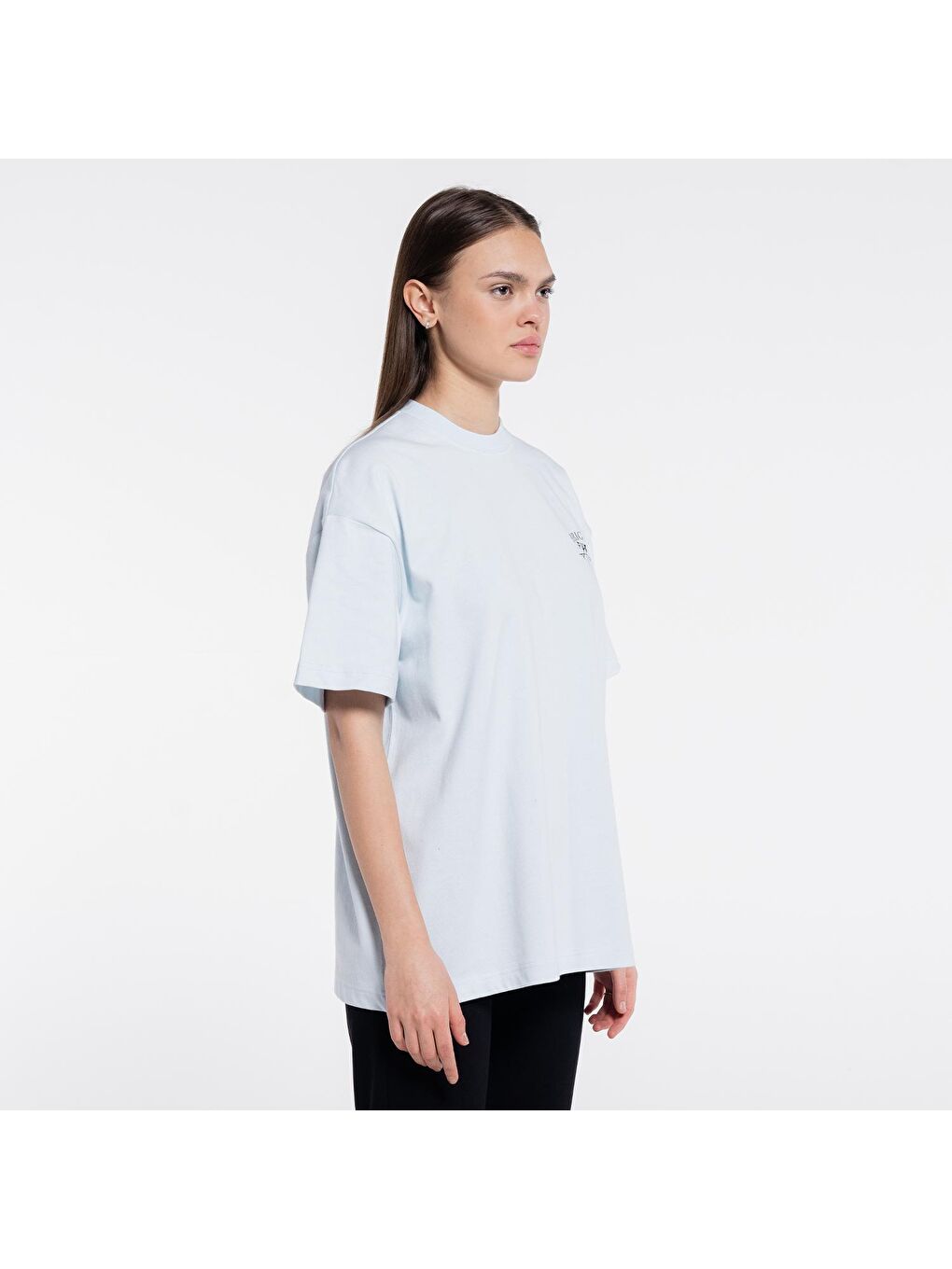 Deka Kadın Buz Mavisi %100 Pamuk Bisiklet Yaka Ekstra Oversize Tişört-2