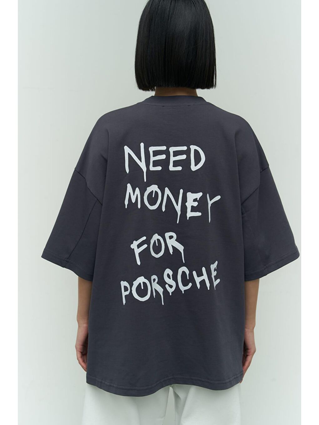 Mai Collection Need Money Antrasit Oversize T-Shirt - 7