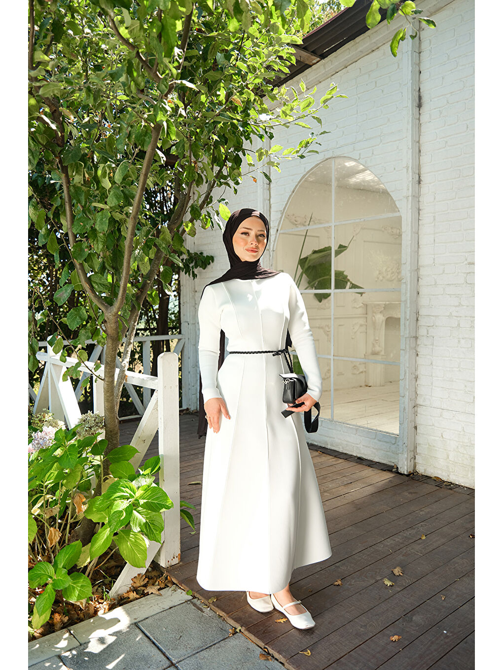 Kadın Scuba Puf Detay Elbise Beyaz