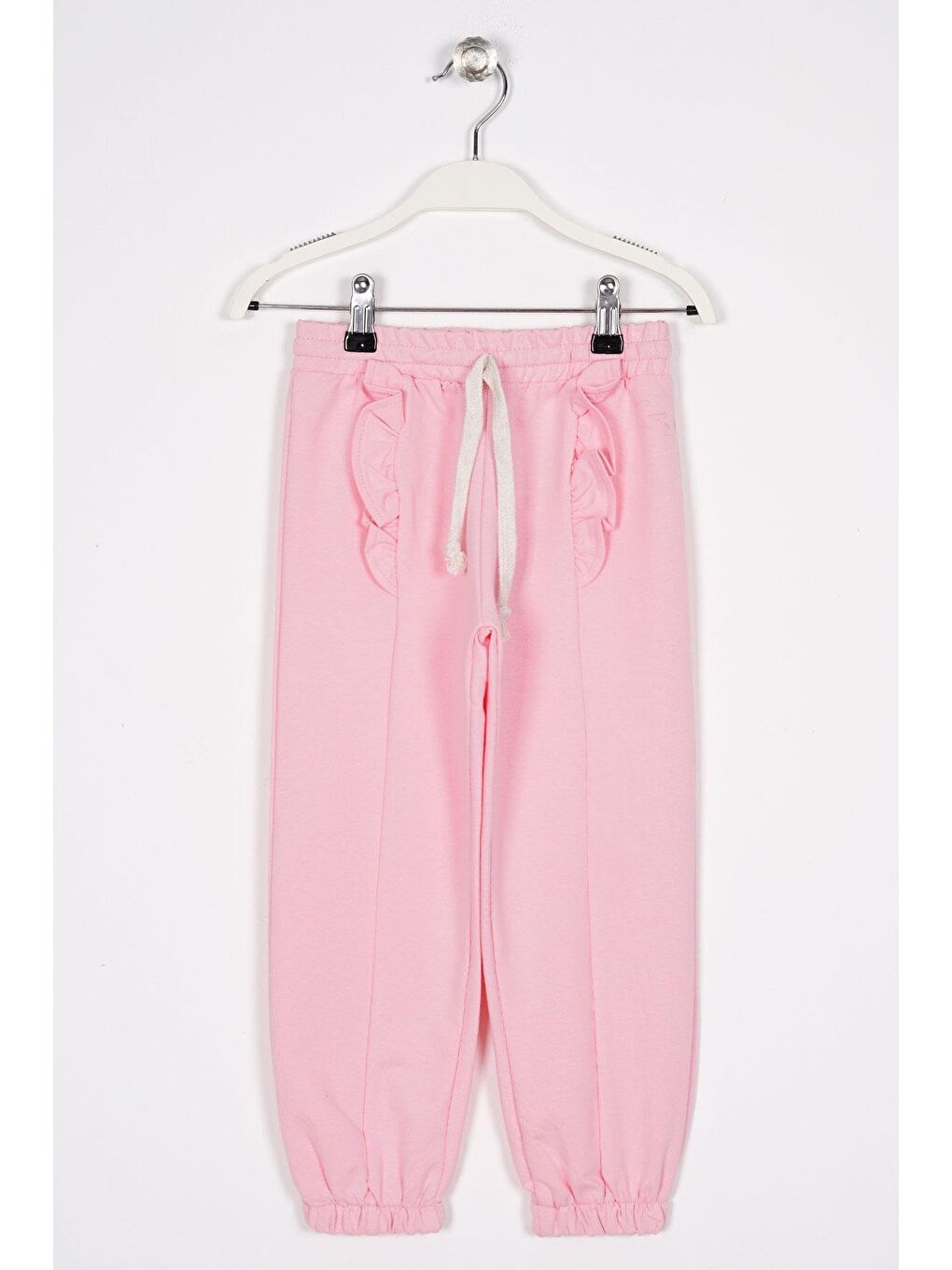 Önü Fırfır Detaylı Pembe Renk Kız Çocuk Eşofman Tek Alt