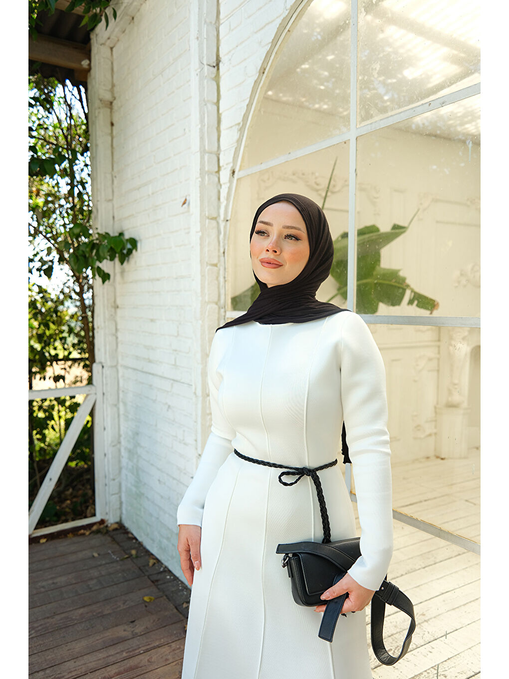 Kadın Scuba Puf Detay Elbise Beyaz-1