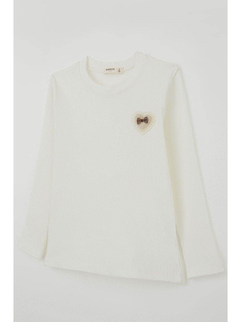 Kız Çocuk Uzun Kollu Tişört Kalp Armalı Fiyonklu Ekru (5-10 Yaş)-2