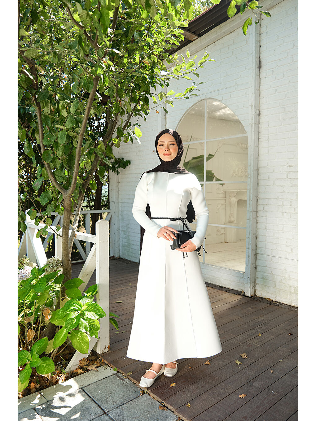 Kadın Scuba Puf Detay Elbise Beyaz-2