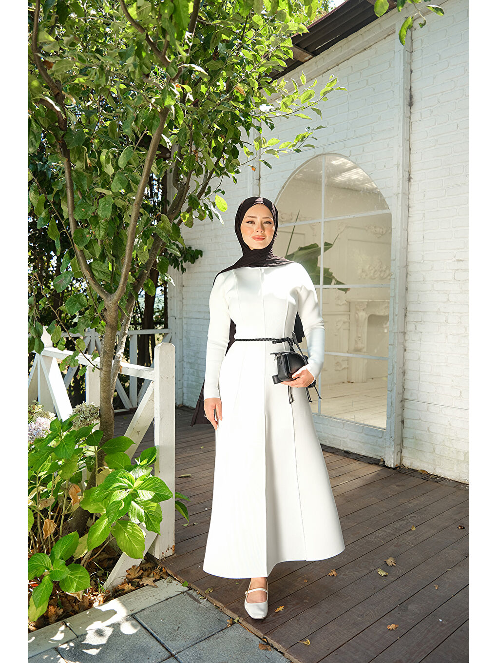 Kadın Scuba Puf Detay Elbise Beyaz-3