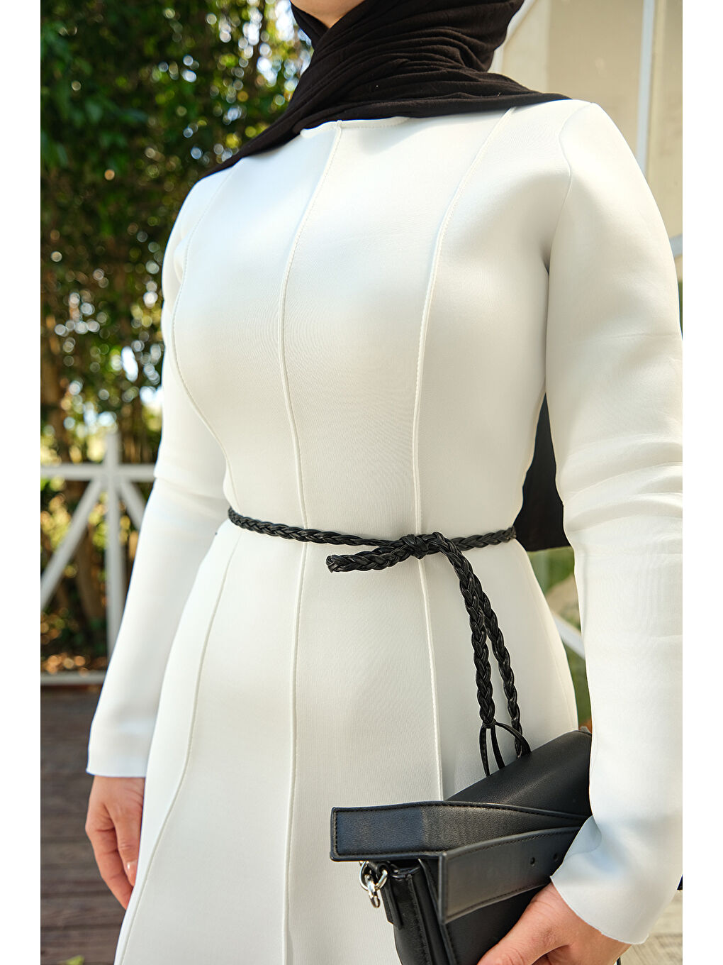 Kadın Scuba Puf Detay Elbise Beyaz-4