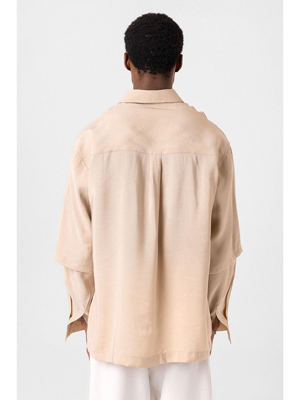 Çift Kol Detaylı Oversize Gömlek Bej-4