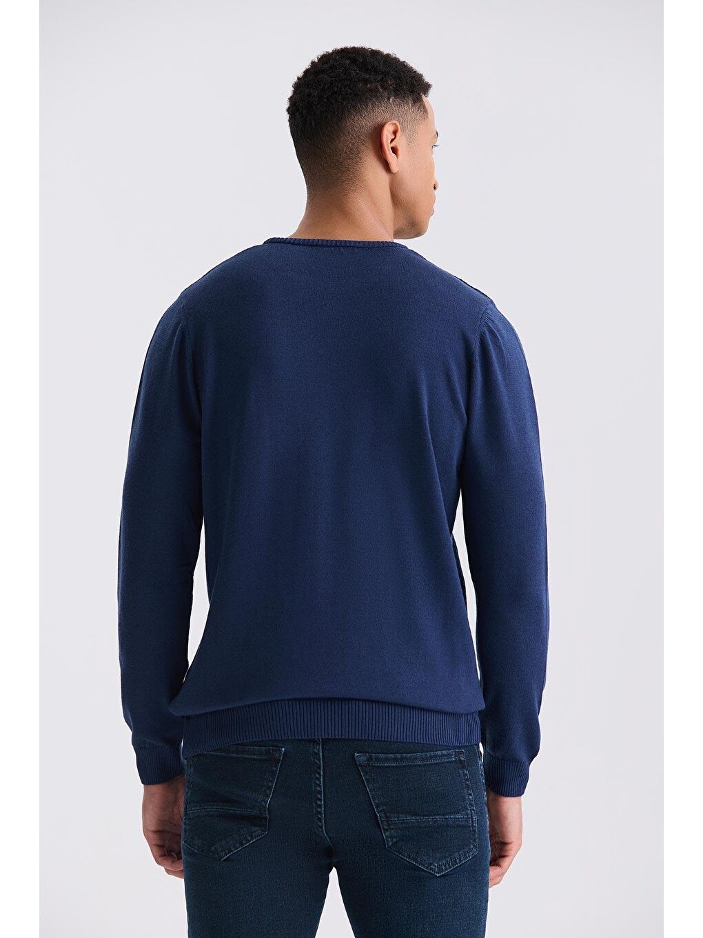 İndigo Slim Fit Bisiklet Yaka Desenli Triko Kazak-3