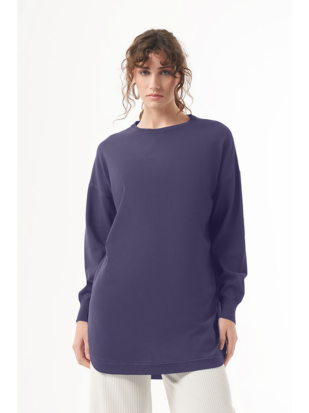 Nuss Lila Merserize Oval Kesim Tunik 1200 Lila