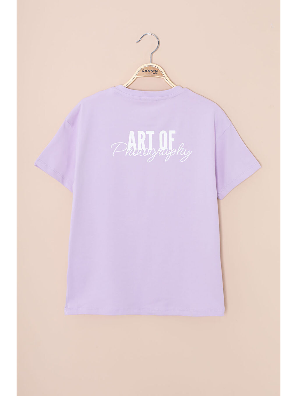 Lila Sırtı Yazılı Fotoğraf Baskılı Kız Çocuk Bisiklet Yaka Tişört 20977-1