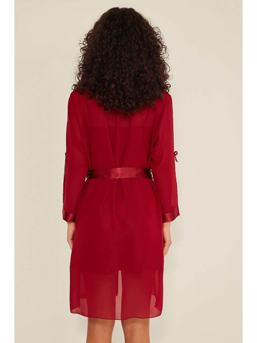 047 Kadın Saten Gecelik Sabahlık Takım Bordo-6