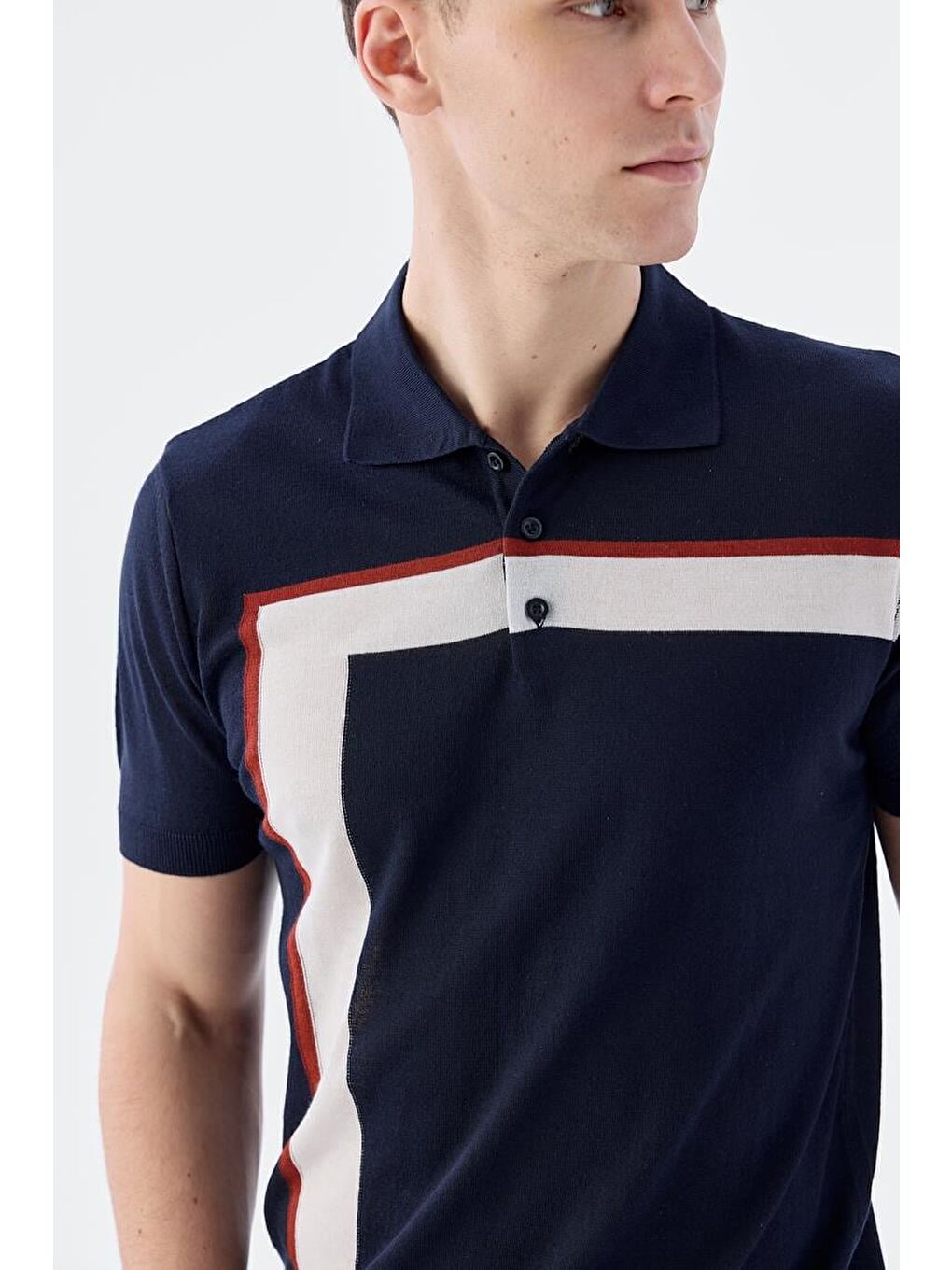 Lacivert Slim Fit Şerit Detaylı Polo Yaka T-Shirt-2