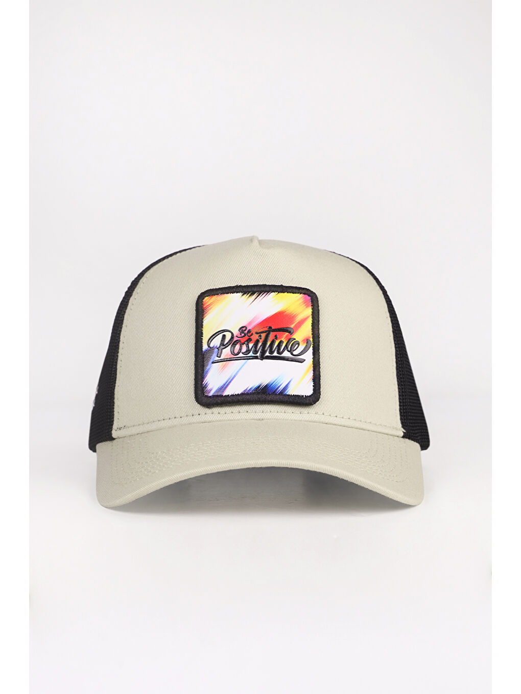 Be Positive Logolu Bej-Siyah Trucker Şapka-1
