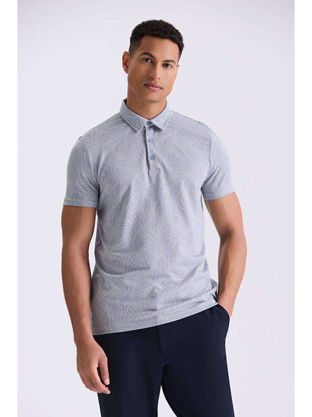 Mavi Slim Fit Desenli Gömlek Yaka T-Shirt