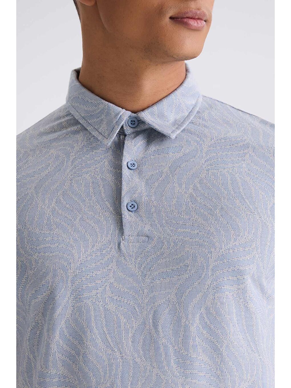 Mavi Slim Fit Desenli Gömlek Yaka T-Shirt-2