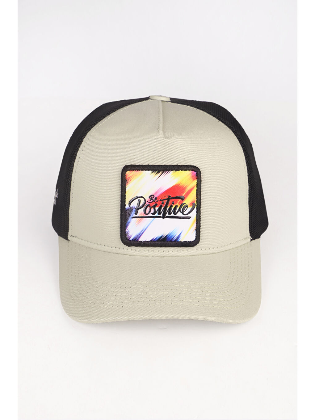 Be Positive Logolu Bej-Siyah Trucker Şapka-2