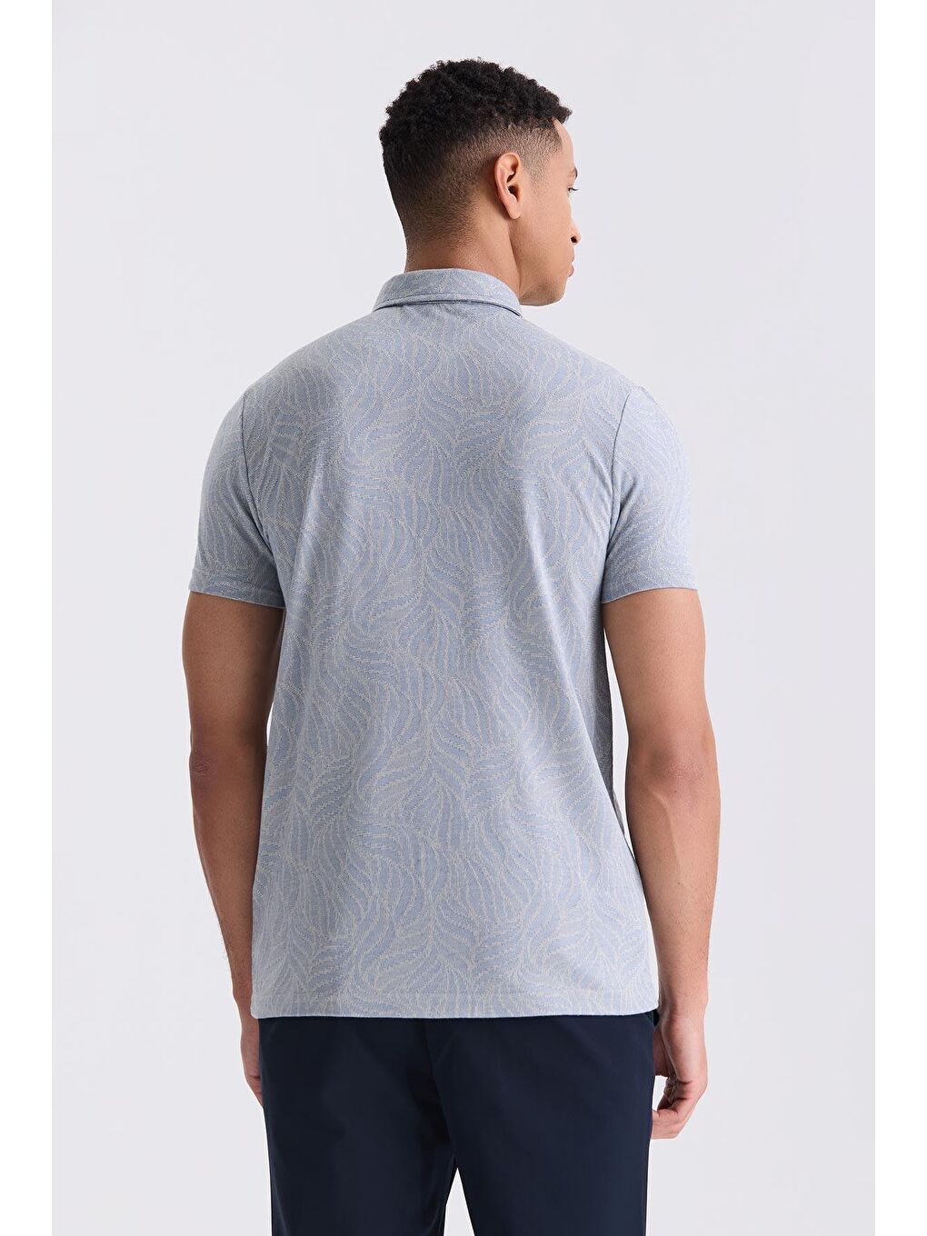 Mavi Slim Fit Desenli Gömlek Yaka T-Shirt-3