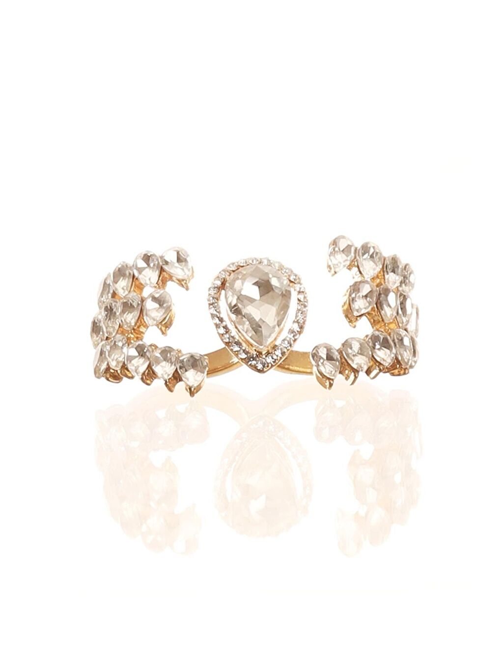 Sarı Kadın Altın Renk Lak Kaplama Damla Formlu Zirkon Taşlı 2 Parmak Sultan Yüzük