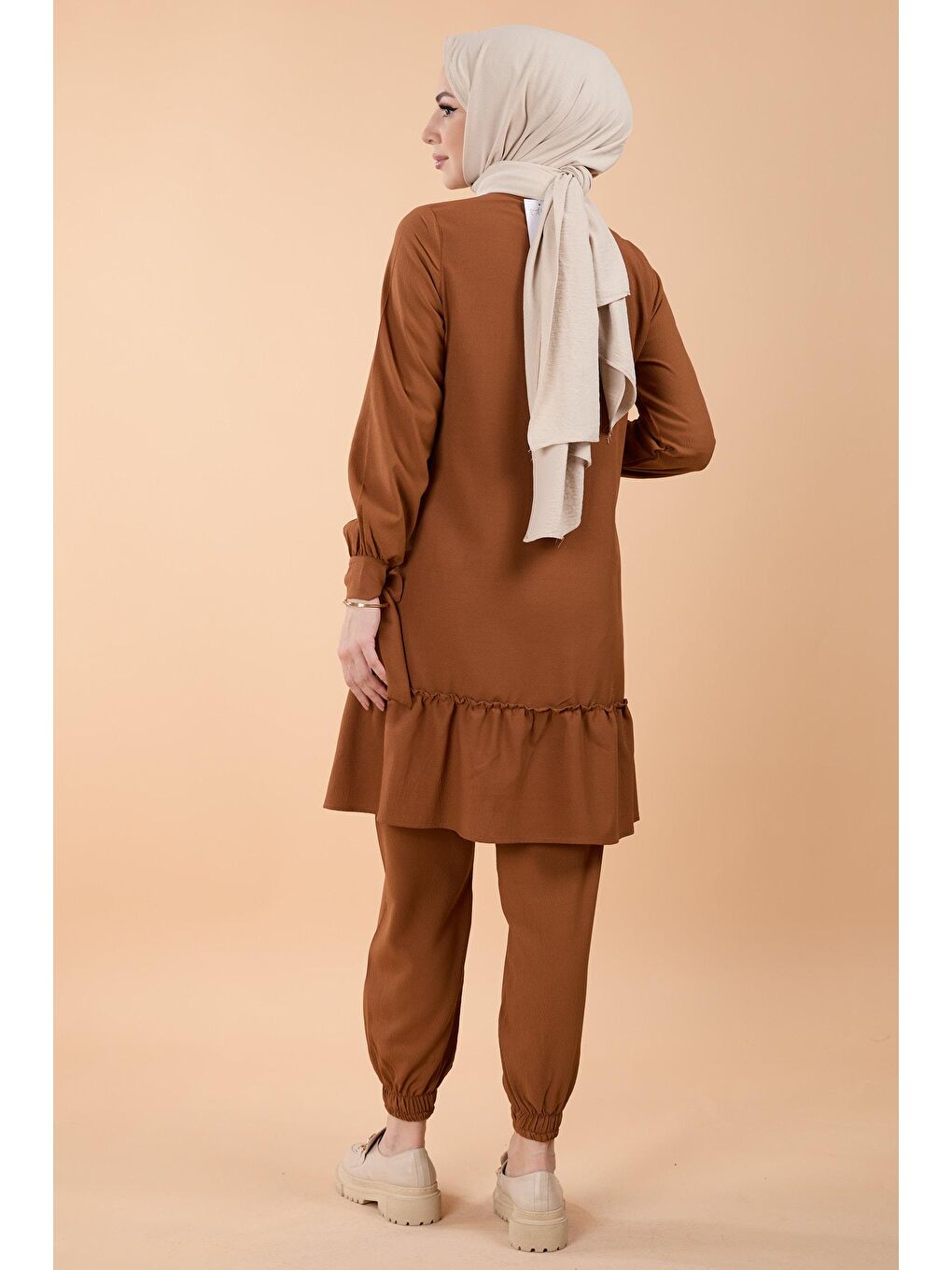 Kahverengi Hakim Yaka Kadın Taba Tunik Pantolon - 13063-3