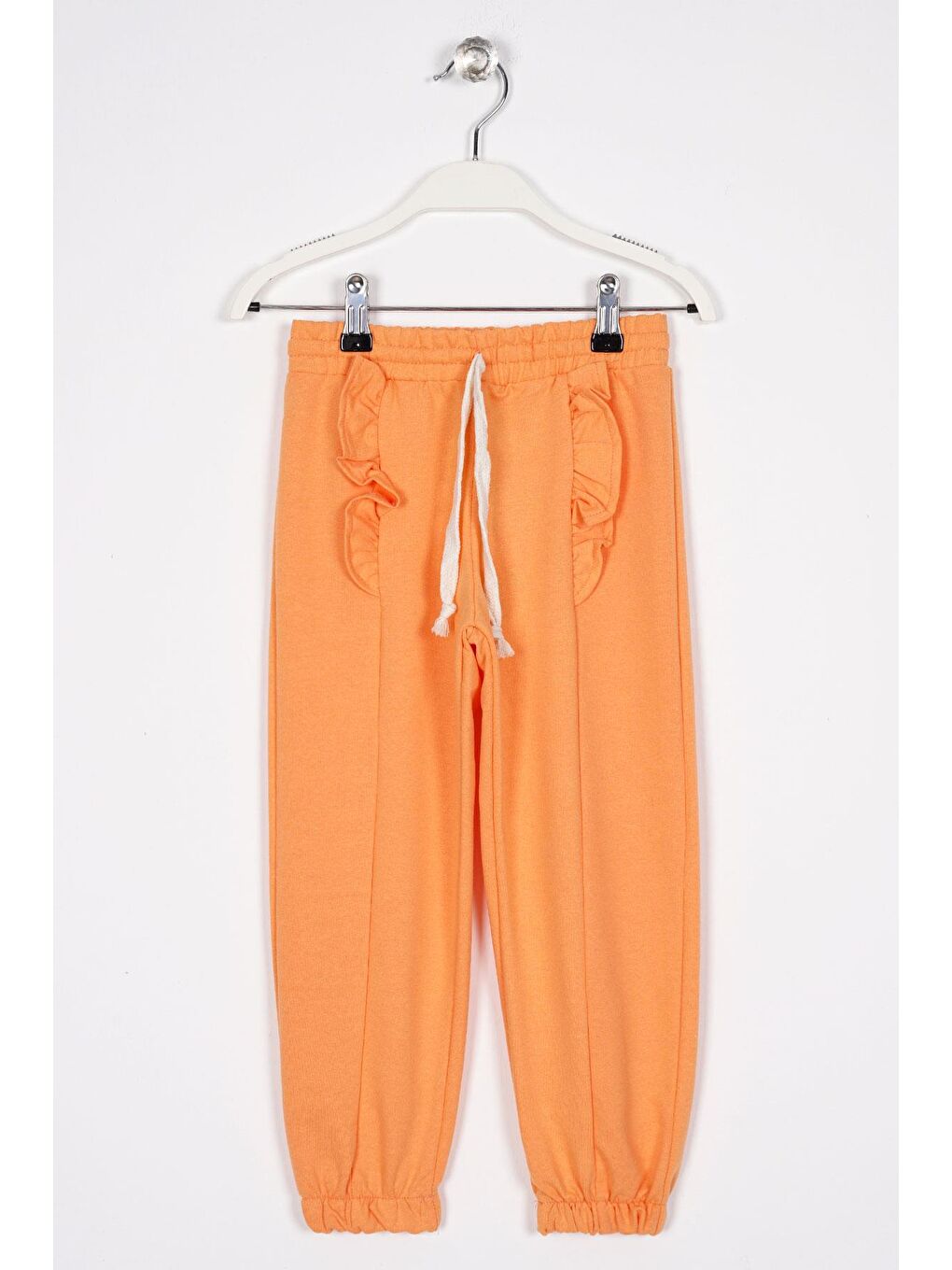 Turuncu Önü Fırfır Detaylı Oranj Renk Kız Çocuk Eşofman Tek Alt