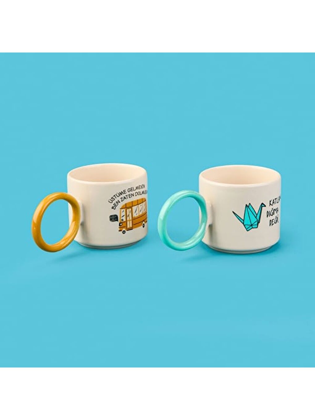 Karışık Kitchen 2'li Katlandığıma Değdi Sloganlı Kupa - Renkli - 250 ml