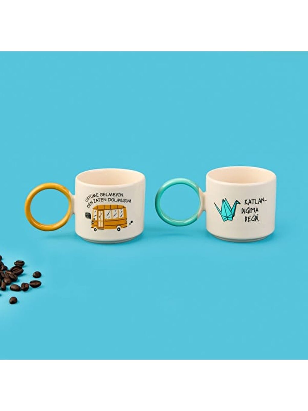 Karışık Kitchen 2'li Katlandığıma Değdi Sloganlı Kupa - Renkli - 250 ml-1