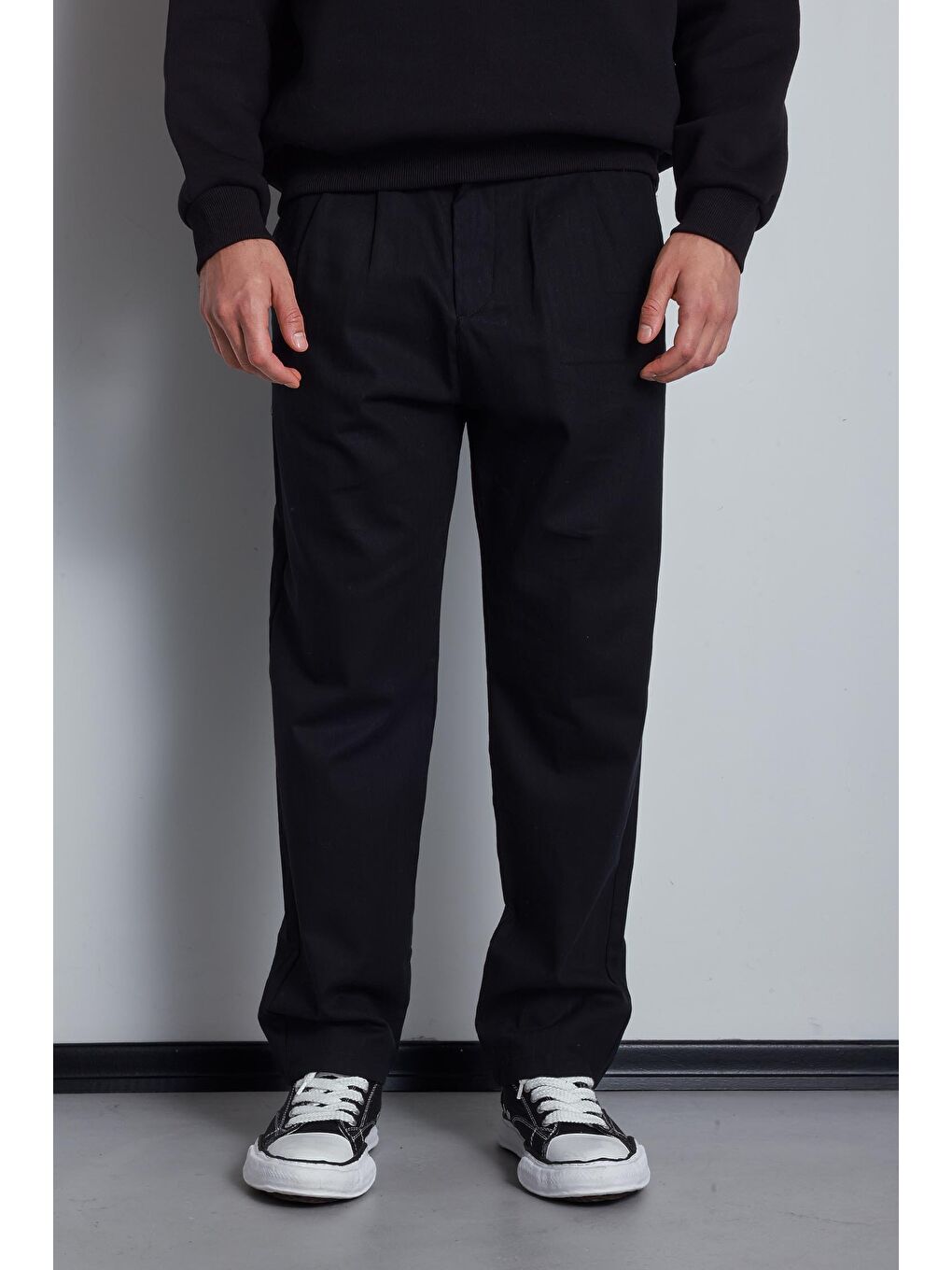 Erkek Beli Lastikli Desenli Baggy Pantolon Siyah