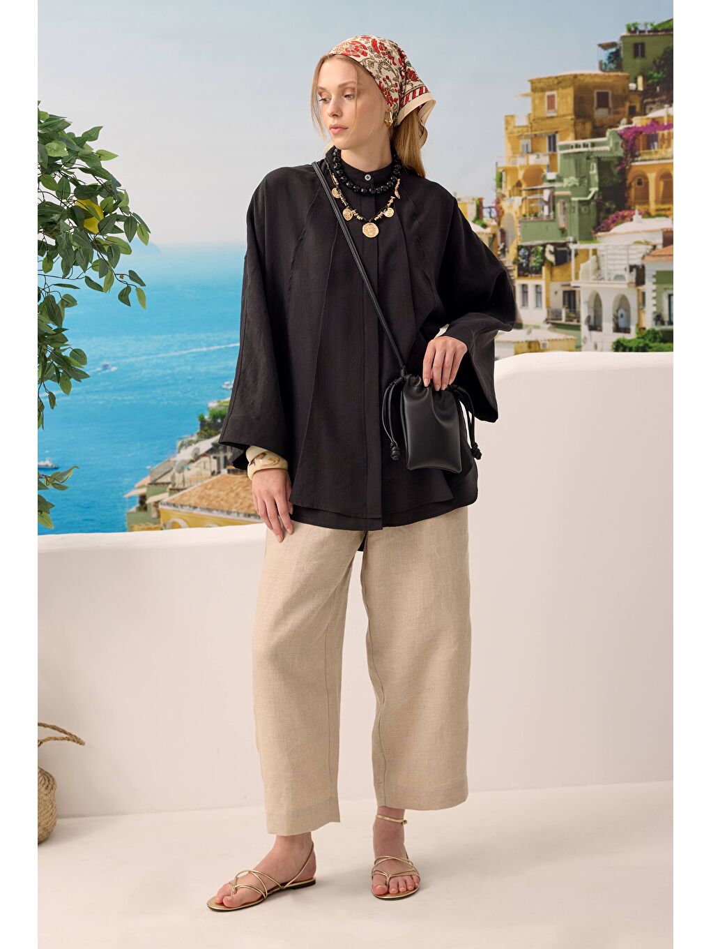 Pile Detaylı Gömlek Siyah-4