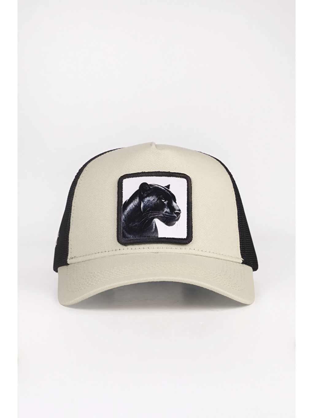Panter Logolu Bej-Siyah Trucker Şapka-1