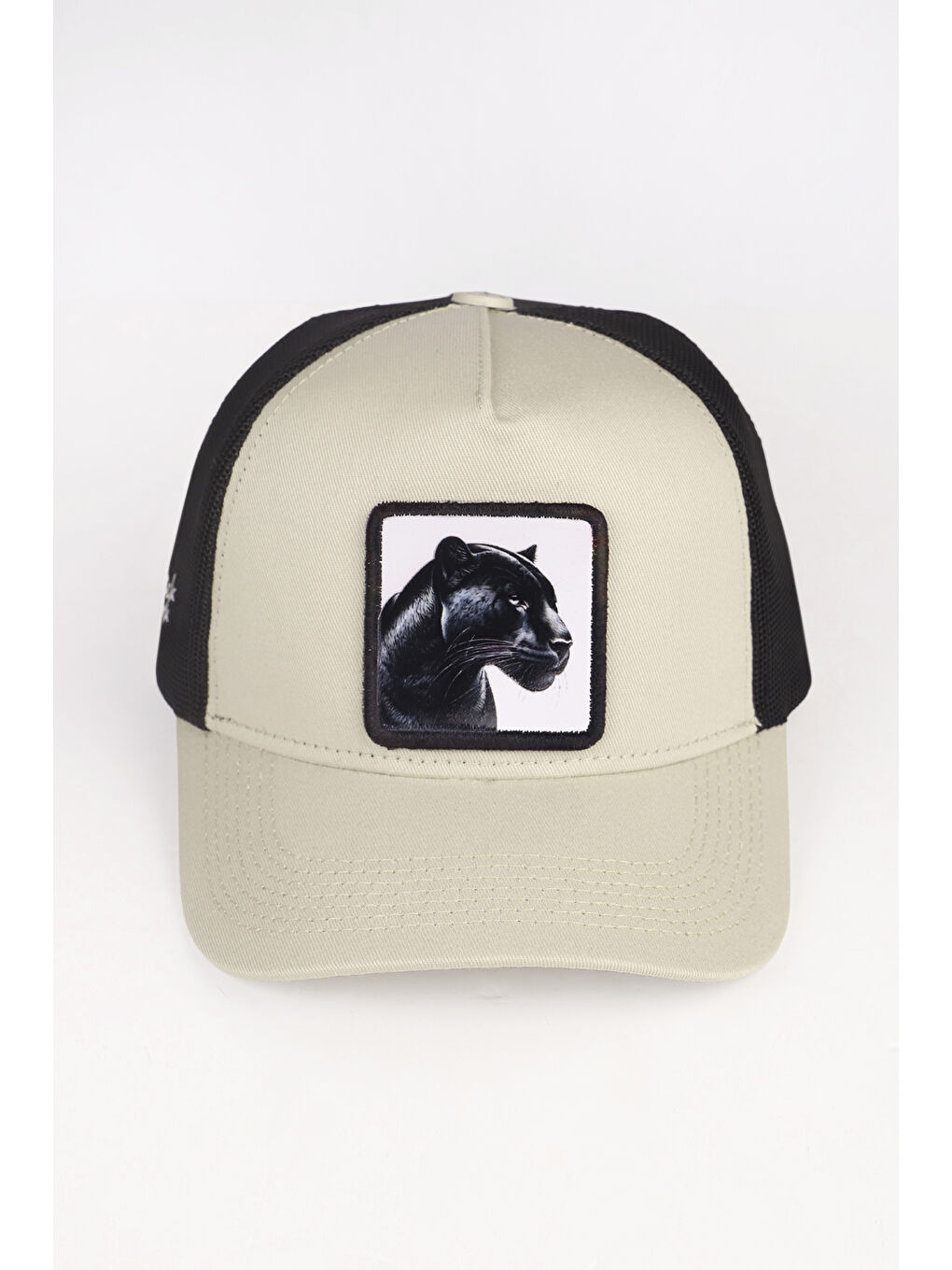 Panter Logolu Bej-Siyah Trucker Şapka-2