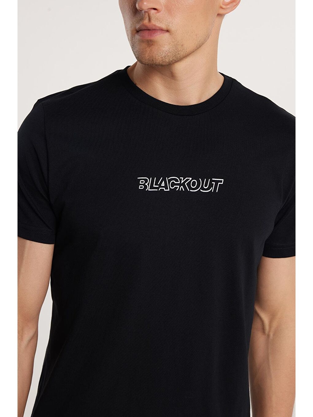 Erkek Slim Fit Dar Kesim %100 Pamuk Yumuşak Dokulu Baskılı Siyah Bisiklet Yaka Tişört-2