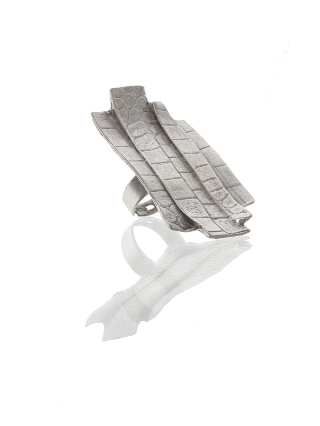 Gri Kadın Antik Gümüş Kaplama Ayarlanabilir Kabartma Dokulu Bohem Yüzük