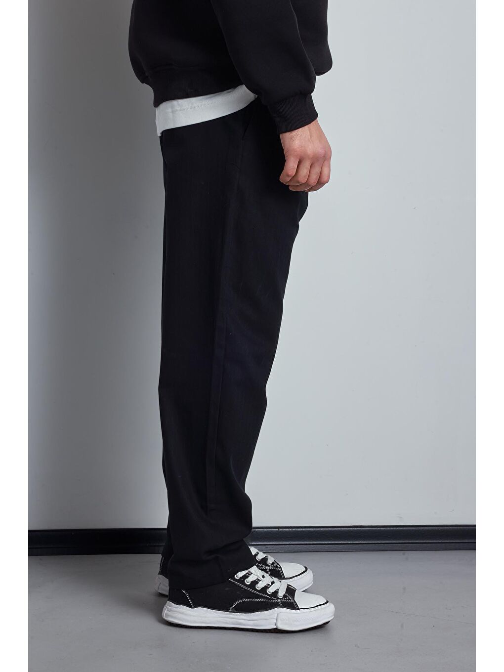 Erkek Beli Lastikli Desenli Baggy Pantolon Siyah-3