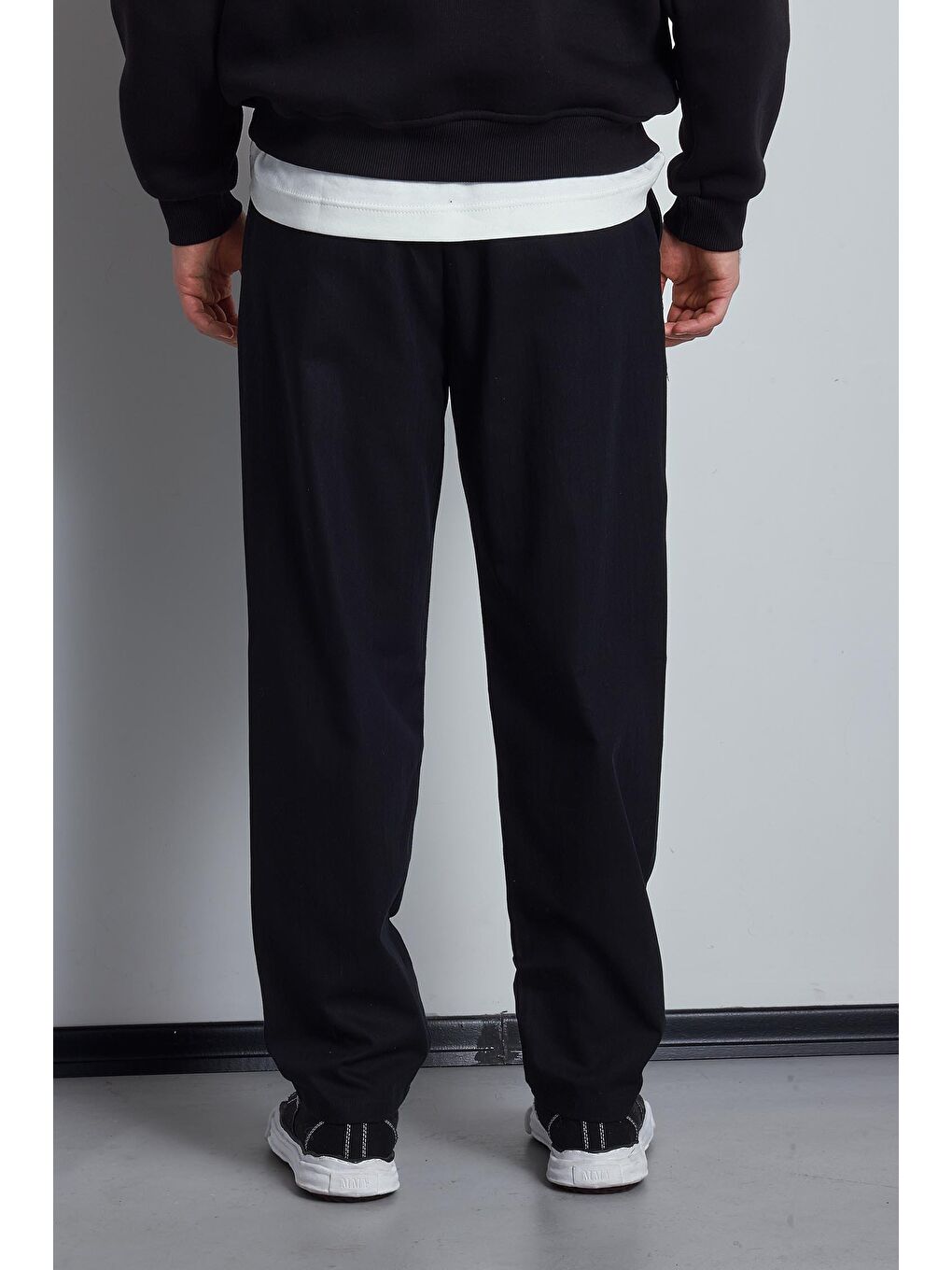 Erkek Beli Lastikli Desenli Baggy Pantolon Siyah-4