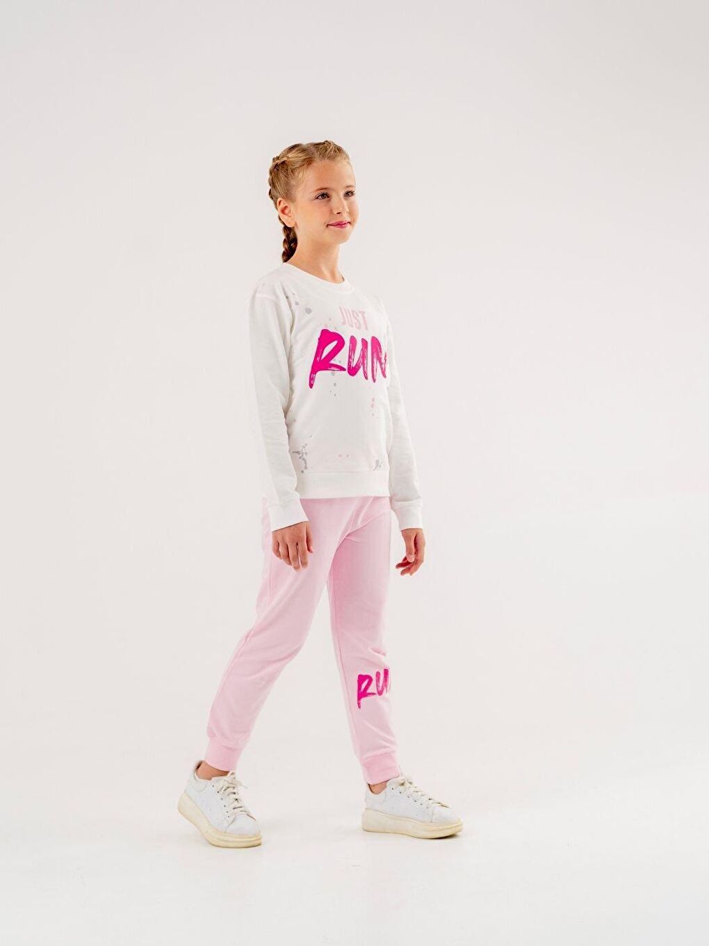 Ekru Bisiklet Yaka Baskılı  Uzun Kollu  Eşofman Takım-1